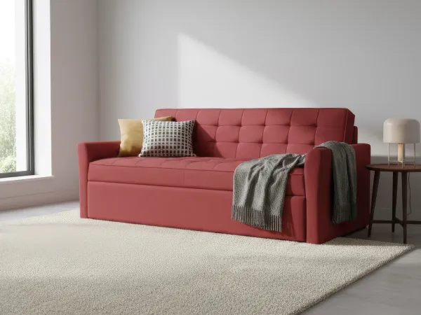 Zenith Sofa Cum Bed in Rustic Ruby